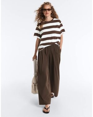 Oysho Wide-leg 100% Cotton Poplin Trousers - Brown