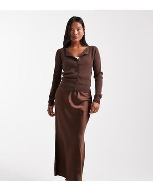 New Look Satin Bias Midi Skirt - Brown