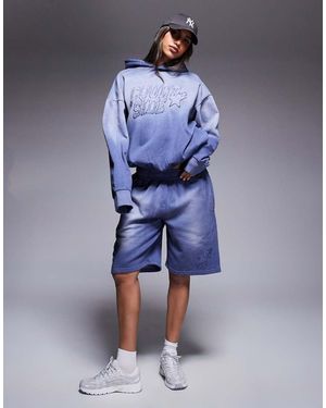 Courtside Logo Detail Relaxed Raw Hem Short Co-ord - Blue