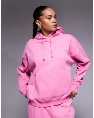 Kaiia Exclusive Cotton Rich Diamante Logo Oversized Hoodie Co-ord - Pink