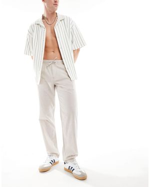 Jack & Jones Straight Leg Pull On Linen Trouser - White
