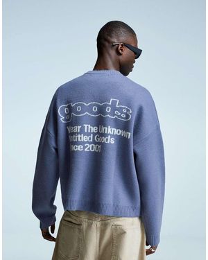 Bershka Printed Jacquard Jumper - Blue