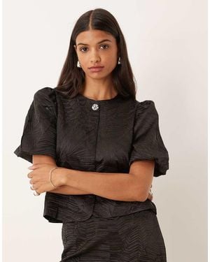 Y.A.S Puff Sleeve Jacquard Top - Black