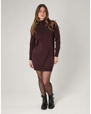 French Connection Cosy Soft Touch High Neck Seam Jumper Mini Dress - Purple