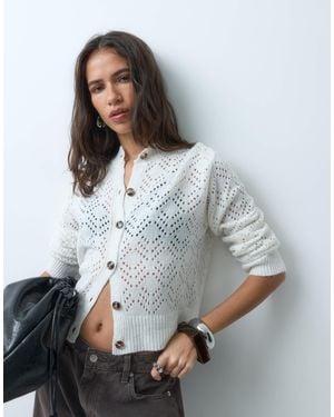 Miss Selfridge Slouchy Pointelle Cardigan - Gray