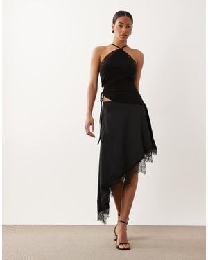 ASOS Polyamide Lace Trim Asymmetric Midi Skirt - Black