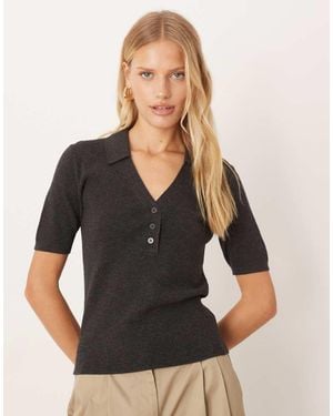 Mango Polo De Manga Corta De Punto De - Negro