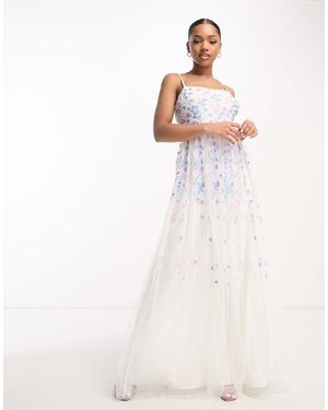 Maya Vestito Con Spalline Sottili Lungo Color Avorio Con Ricamo A Pois - Neutro