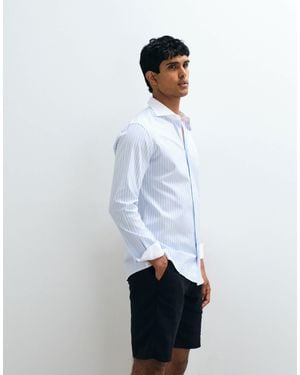Mango 100% Cotton Contrast Trim Long Sleeve Striped Shirt - White