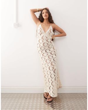 Amy Lynn V-neck Crochet Maxi Slip Dress - Natural