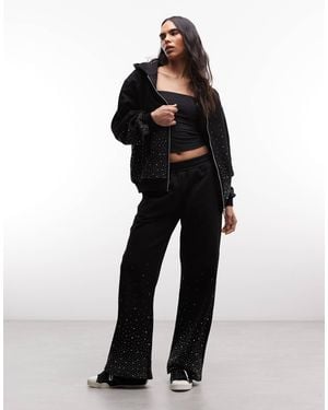 CERNUCCI Rhinestone Embellished Wide Leg Joggers Co-Ord - Black