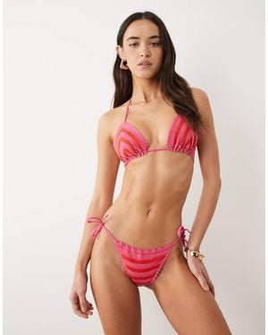 New Look Two Toned Crochet Bikini Top - Red
