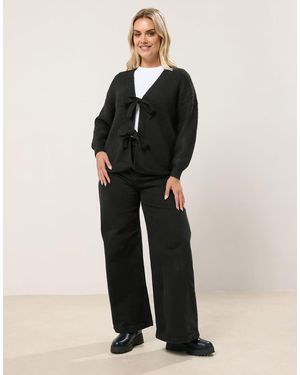 Yours Clothing Knitted Tie Front Cardigan - Black