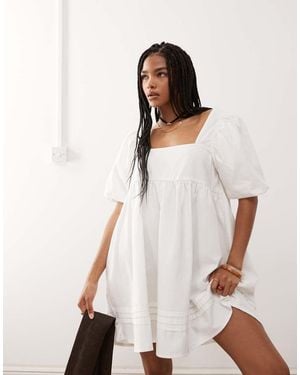 Reclaimed Vintage Soft Denim Twill Smock Babydoll Mini Dress With Pintuck Details - White