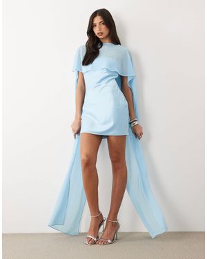 TFNC London Satin Mini Dress With Mesh Cape - Blue