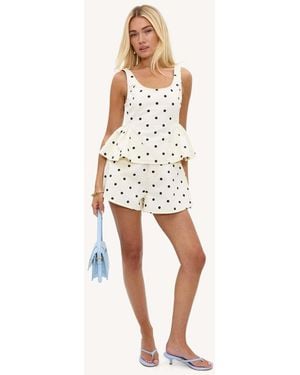 Loavies Shimmering Devotion Off- Peplum Top With Polka Dots - White