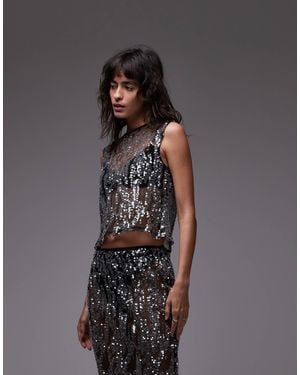 ASOS Sheer Sequin Mesh Tank Top - Gray
