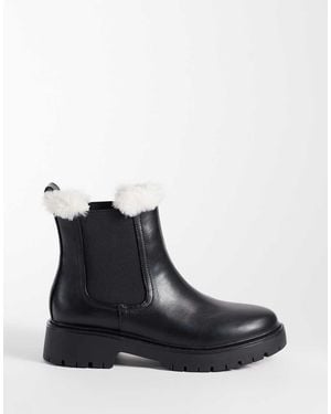 London Rebel Noa Botas Chelsea Con Suela Gruesa Y Forro Tipo Teddy En Negro