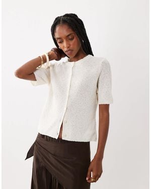 ASOS Relaxed Short Sleeve Slub Cardigan - White