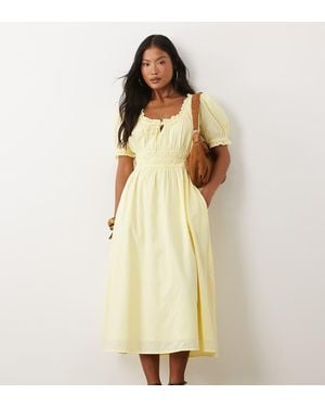 Nobody's Child Petite Tula Cotton Ruch Puff Sleeve Midi Dress - Yellow