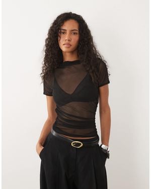Missy Empire Sheer Mesh Slash Neck Baby Tee - Black
