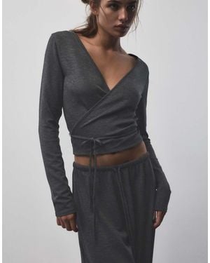 Pull&Bear Crossover Belted Top - Grey
