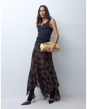 ASOS Gonna Maxi Floccata Con Orlo A Punta, Co-Ord, Color Cioccolato - Grigio