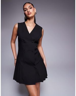 Kaiia Exclusive Tailored Sleeveless Button Front Pleat Hem Mini Dress - Blue