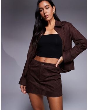 The Frolic Exclusive Faux Suede Low Rise Mini Skirt Co-ord - Grey