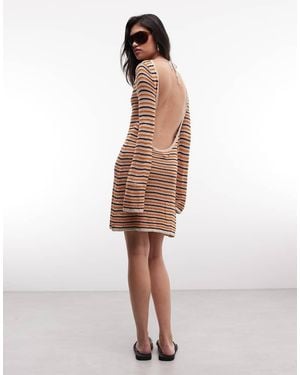 Monki Vestito Corto All'Uncinetto A Righe Arancioni - Neutro