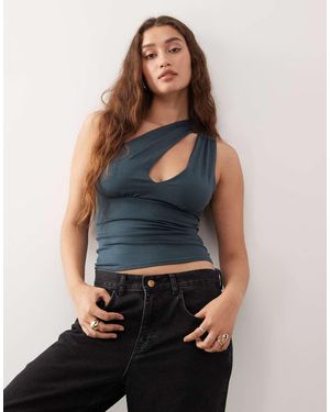 Weekday One Shoulder Top With Slash Detail - Blue
