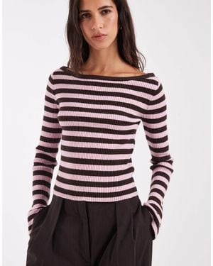Hollister Pull en maille à épaules dénudées à rayures rose et - Marron