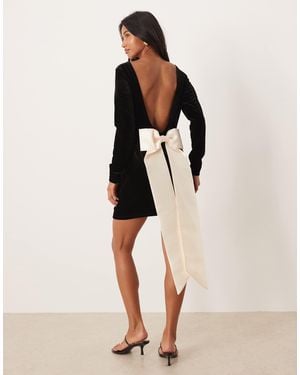 Never Fully Dressed Petite Open Back Mini Dress With Detachable Bow - Natural