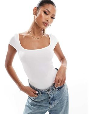 Fashionkilla Super-Soft Cap Sleeve Square Neck Bodysuit - White