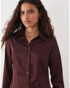 New Look Waisted Satin Shirt - Purple