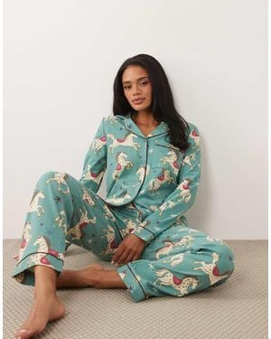 Chelsea Peers Long Button Up Pyjama Set - Green
