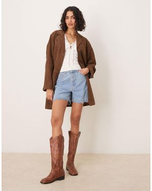 ASOS Denim Short With Scallop Hem - Natural