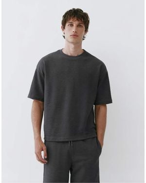 Pull&Bear Textured Relaxed Fit T-Shirt - Grey