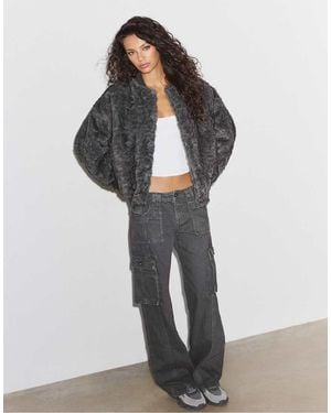 Stradivarius Faux Fur Bomber Jacket - Grey