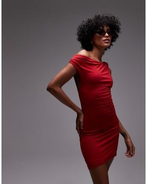 TOPSHOP Asymmetric Twist Detail Mini Dress - Red