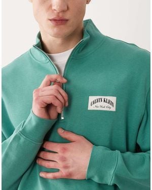 Calvin Klein Collegiate Badge Terry 1/4 Zip Sweatshirt - Green