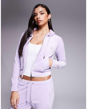 Juicy Couture Co-Ord Velour Zip Through Diamante Outline Logo Hoodie - Purple