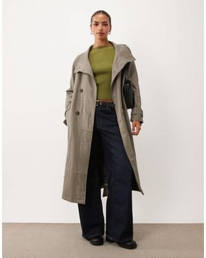 ASOS Funnel Leather Look Longline Trench Coat - White