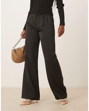 Pretty Lavish Satin Tailored Wide Leg Pants - Black