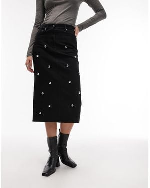 ARKET Gonna Midi Di Jeans Nera Con Borchie - Nero
