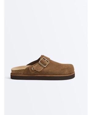 Oysho Split-leather Buckled Mules - Brown