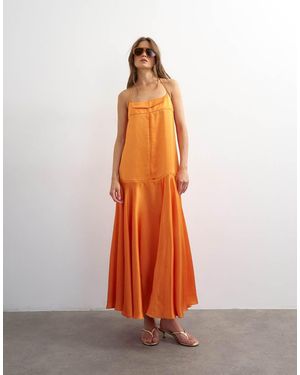 TOPSHOP Satin Seamed Maxi Dress With Piped Edges - Orange