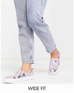 Asos Design Wide Fit Wide Fit Dotty Slip On Plimsolls - Blue