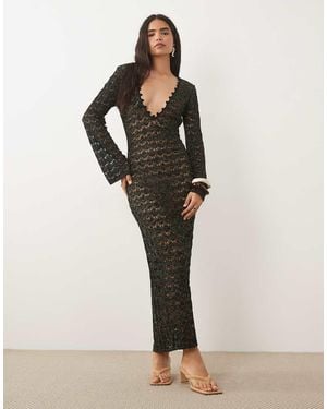 I.AM.GIA Sennia Crochet Plunge Neck Maxi Dress - Black