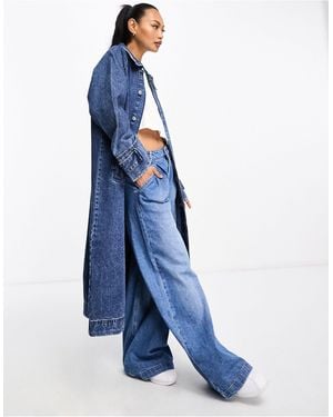 WÅVEN Rane Raglan Denim Trench Coat - Blue